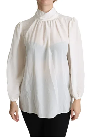 Dolce & Gabbana Bluser & Skjorter, Dame, Hvid, M, Elegant Hvid Silke Bue Bluse