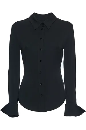 Sportmax Bluser & Skjorter, Dame, Sort, S, Feminin Crêpe Skjorte med Bred Rygåbning