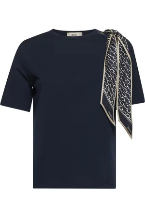 HERNO Top, Dame, Blå, XL, Bomuld, Blå Crewneck T-shirt med Tørklæde