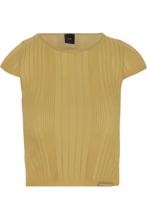 Pinko Top, Dame, Gul, S, Bomuld, Gennemsigtig Bomuld Strik T-shirt
