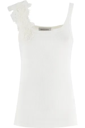 ERMANNO SCERVINO Top, Dame, Hvid, L, Polyester, Blomstret Blonder Applikation Top
