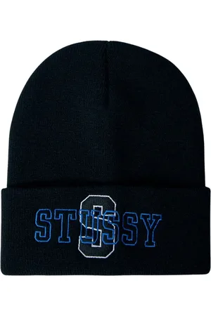 STUSSY Tilbehør, Herre, Sort, ONE SIZE, Uld, Logo Beanie Hat Plain Knit