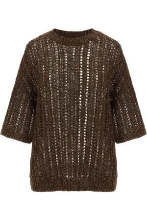 Brunello Cucinelli Strik, Dame, Brun, L, Rund Hals Sweater
