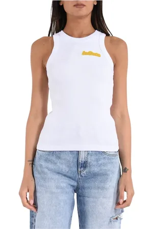 Icon Denim Top, Dame, Hvid, S, Bomuld, Ribbet bomuld tanktop broderet