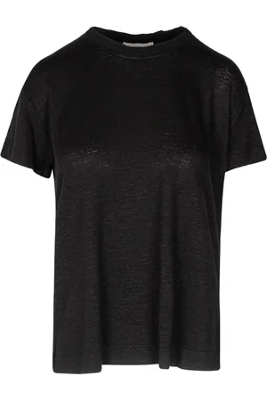 Daniele Fiesoli Top, Dame, Sort, L, Linned, Linned T-shirt med Rund Hals