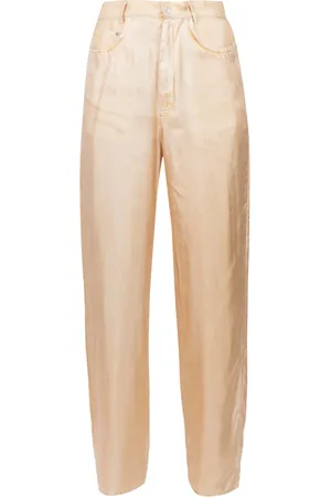 Jucca Bukser, Dame, , M, Denim, Printede silke straight leg bukser