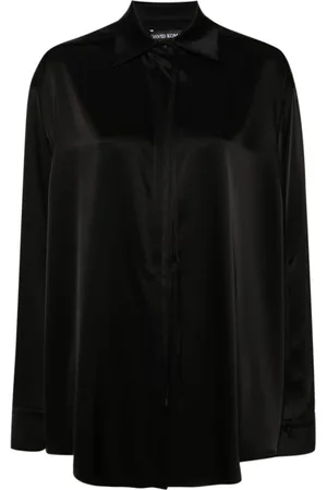 DAVID KOMA Bluser & Skjorter, Dame, Sort, 2XS, Satin, Dame Satin Skjorte
