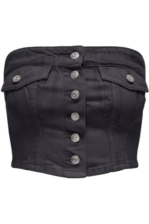 ONLY Top, Dame, Sort, S, Bomuld, Knaprør Top