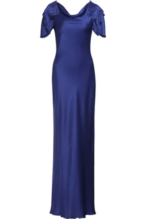 Alberta Ferretti Kjole, Dame, Blå, L, Satin, Silke Draperet Satinkjole