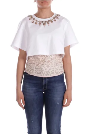 Blugirl Top, Dame, Hvid, S, Uld, Stilfulde T-shirts og Polos med Rhinestone og Blonde Detaljer