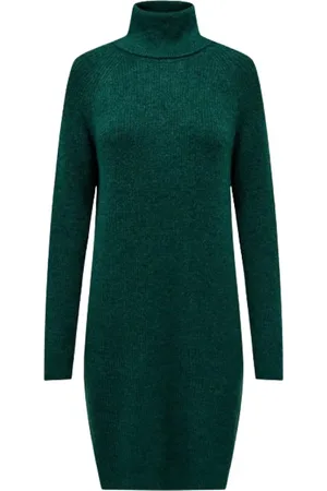 ONLY Kjole, Dame, Grøn, S, Uld, Rollneck Strik Kjole