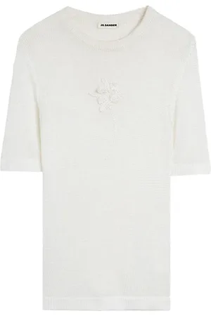 Jil Sander Top, Dame, Hvid, XS, Blomstret hæklet T-shirt
