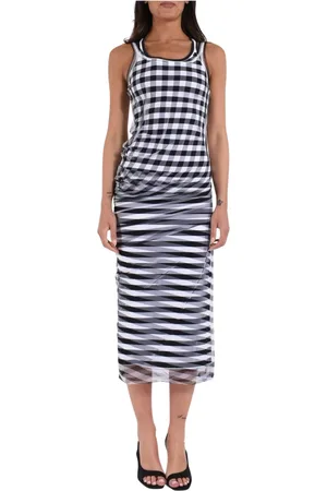 Sportmax Kjole, Dame, Flerfarvet, S, Tyl, Draperet Lang Kjole med Stribet Print