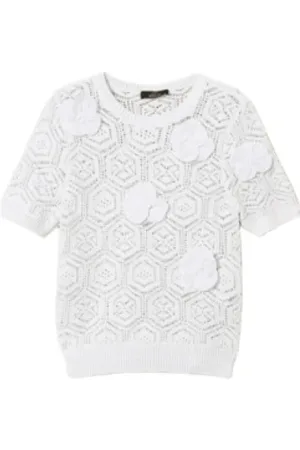 Twin-Set Strik, Dame, Hvid, L, Organza, Organza Blomst Sweatshirt Bianco