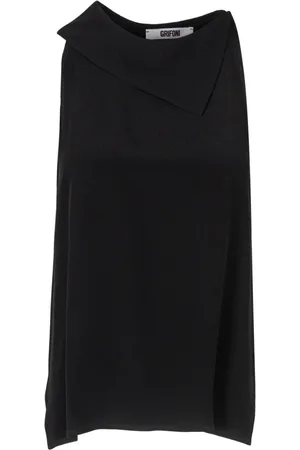 Mauro Grifoni Top, Dame, Sort, M, Chiffon, Asymmetrisk Chiffon Bluse med Knaplukning