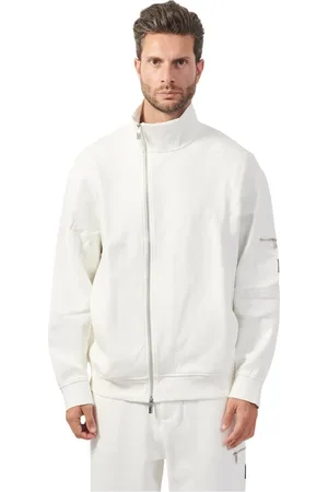 Armani Exchange Sweathshirts & Hoodies, Herre, Hvid, XL, Uld, Hvid Zip Sweater Scuba Stil