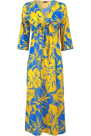 Gallo Badetøj, Dame, Flerfarvet, ONE SIZE, Bomuld, Kvinders gule lang bomuld kaftan med blomstret mønster