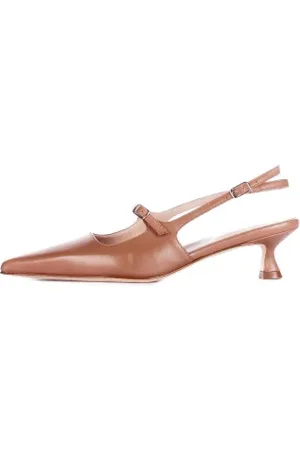ANNA F. Sko, Dame, Brun, 40 EU, Læder, Kamel Hæl Spænde Læder Pumps