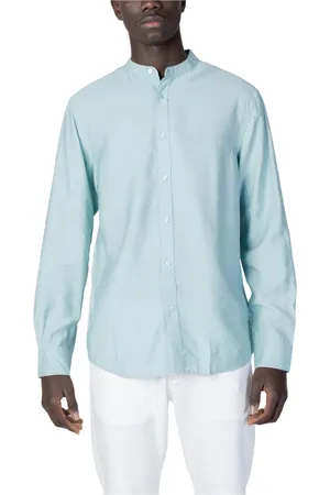 Antony Morato Skjorte, Herre, Grøn, XL, Uld, Grøn Mandarin Krave Skjorte Forår/Sommer