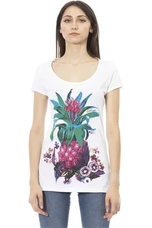 Roberto Cavalli Top, Dame, Hvid, L, Bomuld, Hvid Bomuld Kvinder T-Shirt med Front Print