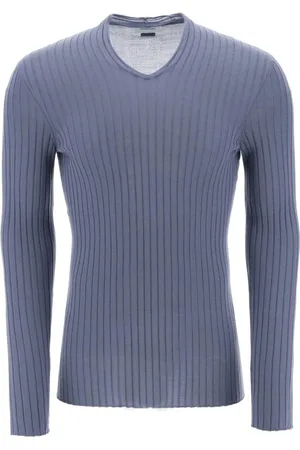 Salvatore Ferragamo Strik, Herre, Blå, L, Uld, Stilfuld Strik Trøje Pullover