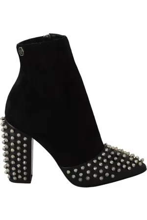 Philipp Plein Sko, Dame, Sort, 36 EU, Læder, Sorte Studded Ruskind Ankelstøvler