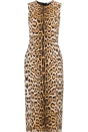 Roberto Cavalli Kjole, Dame, Brun, 2XS, Jaguar-Print Ærmeløs Kjole Slim Fit