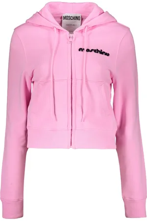 Moschino Sweathshirts & Hoodies, Dame, Lyserød, M, Bomuld, Kort bomuldshættetrøje med frontlogo