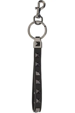 VALENTINO GARAVANI Tilbehør, Herre, Sort, ONE SIZE, Læder, Rockstud nøglering med læderklap