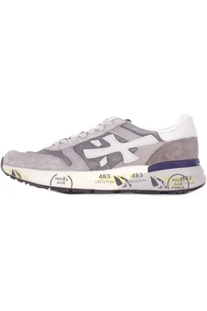 Premiata Sko, Herre, Grå, 41 EU, Grå Ruskind Logo Sneakers Gummisål