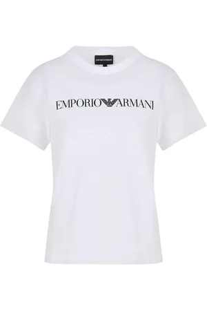 Emporio Armani Top, Dame, Hvid, L, Bomuld, Logo Lettering Hvid T-Shirt