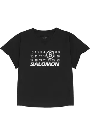 Maison Margiela Top, Dame, Sort, M, Sort Logo Print Rund Hals T-shirt