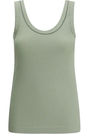 Brunello Cucinelli Top, Dame, Grøn, 2XL, Bomuld, Ribbet bomuldstop med Monile-broderi