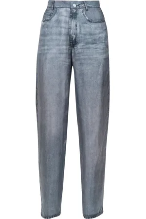 Jucca Jeans, Dame, Grå, M, Denim, Printede silkebukser med lige ben