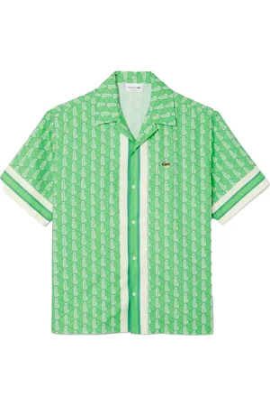 Lacoste Skjorte, Herre, Grøn, 2XL, Bomuld, Monogram Skjorte med Lige Snit