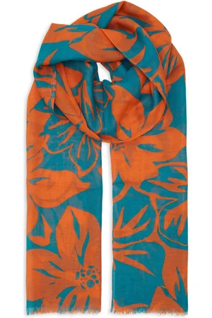 Gallo Tilbehør, unisex, Flerfarvet, ONE SIZE, Bomuld, Unisex orange bomuld og hør tørklæde med blomstermønster