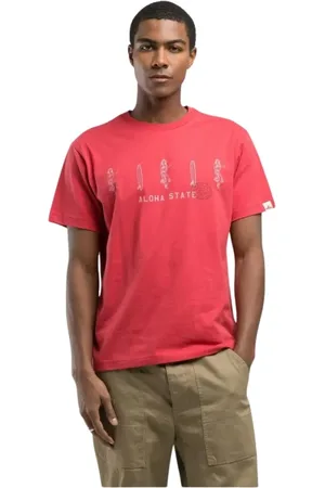 Replay Top, Herre, Rød, L, Bomuld, Hawaii-øerne Print Bomuld T-shirt