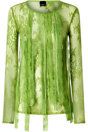 Pinko Strik, Dame, Grøn, M, Grøn Blomstret Blonde Frynsebluse