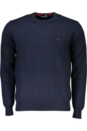 HARMONT&BLAINE Strik, Herre, Blå, 2XL, Bomuld, Blå Pullover med Rund Halsudskæring og Broderi