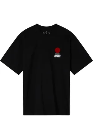 Edwin Top, Herre, Sort, S, Bomuld, Sol Print Kortærmet Bomuld T-shirt