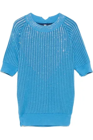 ERMANNO SCERVINO Strik, Dame, Blå, M, Uld, Krystalpyntet Stilfuld Top