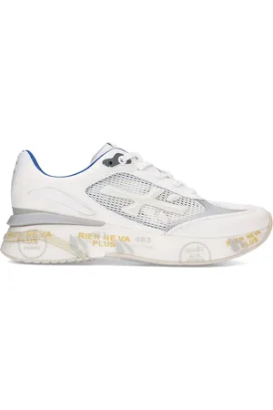 Premiata Sko, Herre, Hvid, 44 EU, Hvide Sneakers med Grå og Blå Accenter