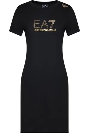 EA7 Kjole, Dame, Sort, L, Sort Kjole med Gyldne Nitter
