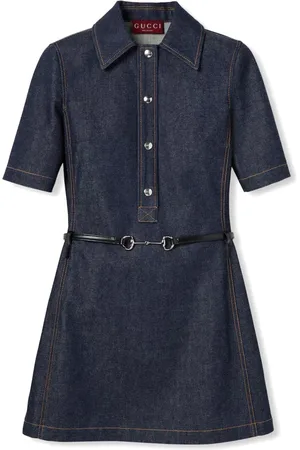 Gucci Kjole, Dame, Blå, XL, Denim, Blå Denim Kjole med Horsebit Bælte