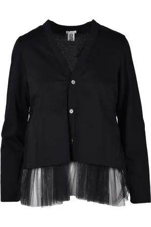 Comme des Garçons Strik, Dame, Sort, S, Tyl, Sort Cardigan med Tyl Indsats