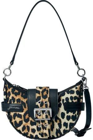 Ganni Taske, Dame, Flerfarvet, ONE SIZE, Uld, Leopard Crossbody Taske med Flap Lukning