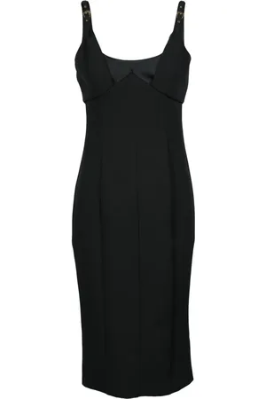 VERSACE Kjole, Dame, Sort, XS, Polyester, Elegant Longuette Kjole med Lynlås Lukning