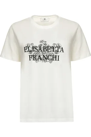 Elisabetta Franchi Top, Dame, Hvid, S, Bomuld, Blomsterprint Bomuld T-shirt