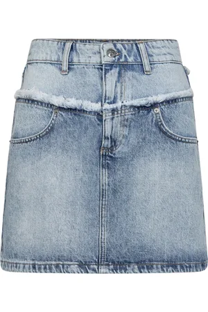 Co`Couture Nederdel, Dame, Blå, XS, Denim, Denim Nederdel med Flosset Kant
