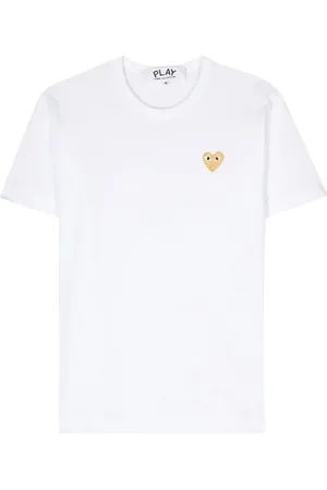 Comme des Garçons Top, Herre, Hvid, 2XL, Uld, Guld Emblem Strik T-Shirt